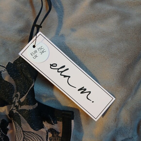 Ella M Women's Sheer Mesh and Black Lace Underwire Bra EUR Size 75 C    NWT - Picture 4 of 6